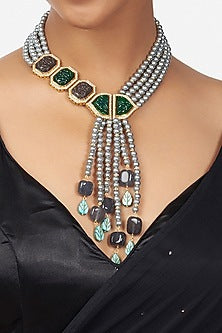 Gold Finish Pearl & Zirconia Necklace