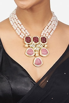 Gold Finish Hydro Kundan & Pearl Necklace