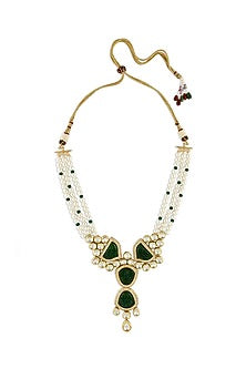 Gold Finish Pearl & Kundan Polki Necklace