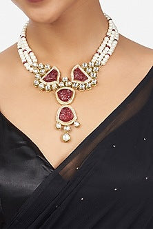 Gold Finish Necklace With Hydro Stones