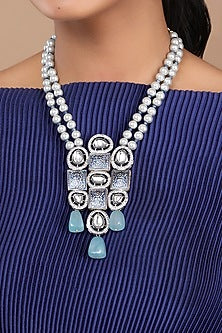 Black Rhodium Finish Pearls & Agates Choker Necklace