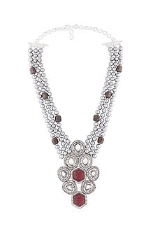 Black Rhodium Finish Agate & Pearl Necklace