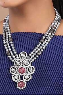 Black Rhodium Finish Agate & Pearl Necklace