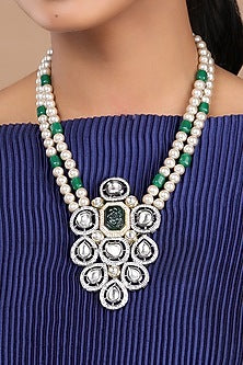 Black Rhodium Finish Kundan Polki Necklace