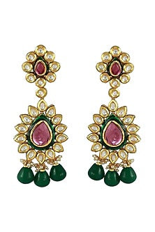 Gold Finish Blush Pink Stone Dangler Earrings