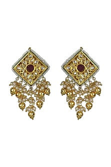 Gold Finish Kundan Polki Stud Earrings