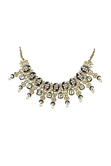 Gold Finish Kundan Polki Meenakari Jadtar Choker Necklace