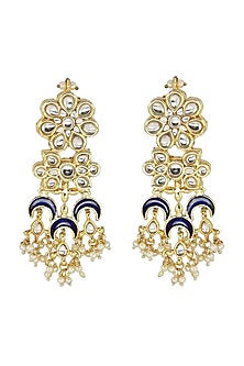 Gold Finish Cobalt Blue Meenakari Dangler Earrings