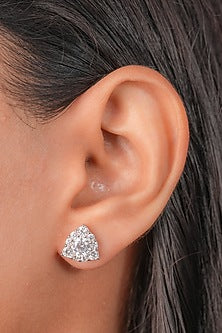 White Finish Zircon Triangle Stud Earrings In Sterling Silver