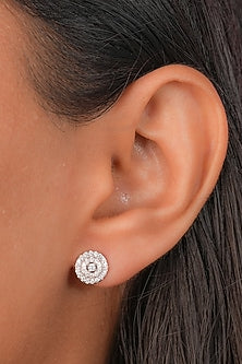 White Finish Zircon Stud Earrings In Sterling Silver