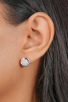 White Finish Zircon Stud Earrings In Sterling Silver