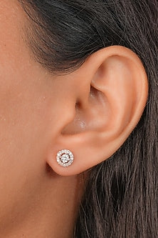 White Finish Zircon Stud Earrings In Sterling Silver