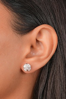White Finish Zircon Stud Earrings In Sterling Silver