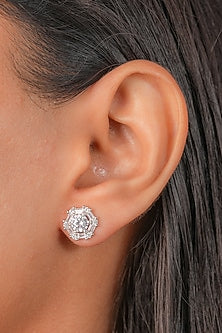 White Finish Zircon Stud Earrings In Sterling Silver