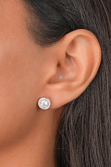 White Finish Zircon Stud Earrings In Sterling Silver