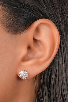 White Finish Zircon Stud Earrings In Sterling Silver