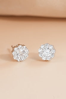 White Finish Zircon Stud Earrings In Sterling Silver