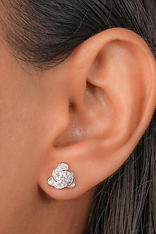 White Finish Zircon Triangle Stud Earrings In Sterling Silver