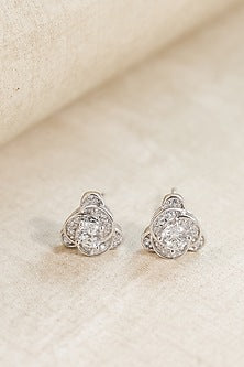 White Finish Zircon Triangle Stud Earrings In Sterling Silver