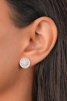 White Finish Zircon Stud Earrings In Sterling Silver