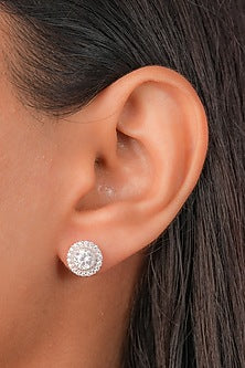 White Finish Zircon Stud Earrings In Sterling Silver