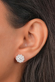 White Finish Zircon Stud Earrings In Sterling Silver