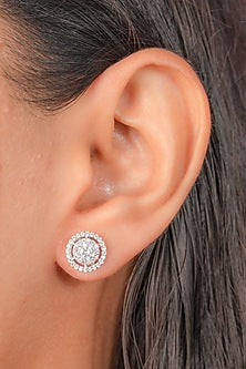 White Finish Zircon Shimmer Stud Earrings In Sterling Silver