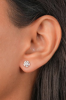 White Finish Zircon Floral Stud Earrings In Sterling Silver