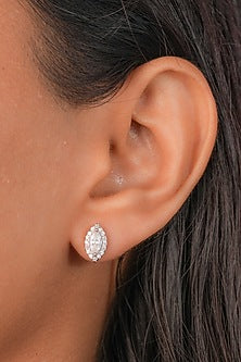White Finish Marquise Zircon Stud Earrings In Sterling Silver