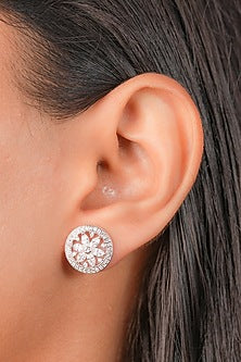 White Finish Zircon Stud Earrings In Sterling Silver