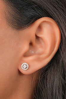 White Finish Zircon Stud Earrings In Sterling Silver