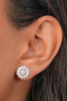 White Finish Zircon Stud Earrings In Sterling Silver