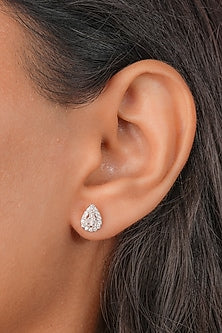 White Finish Zircon Triangle Stud Earrings In Sterling Silver
