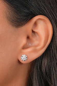 White Finish Zircon Stud Earrings In Sterling Silver
