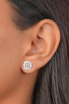 White Finish Zircon Stud Earrings In Sterling Silver
