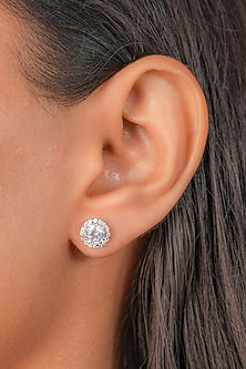White Finish Zircon Stud Earrings In Sterling Silver