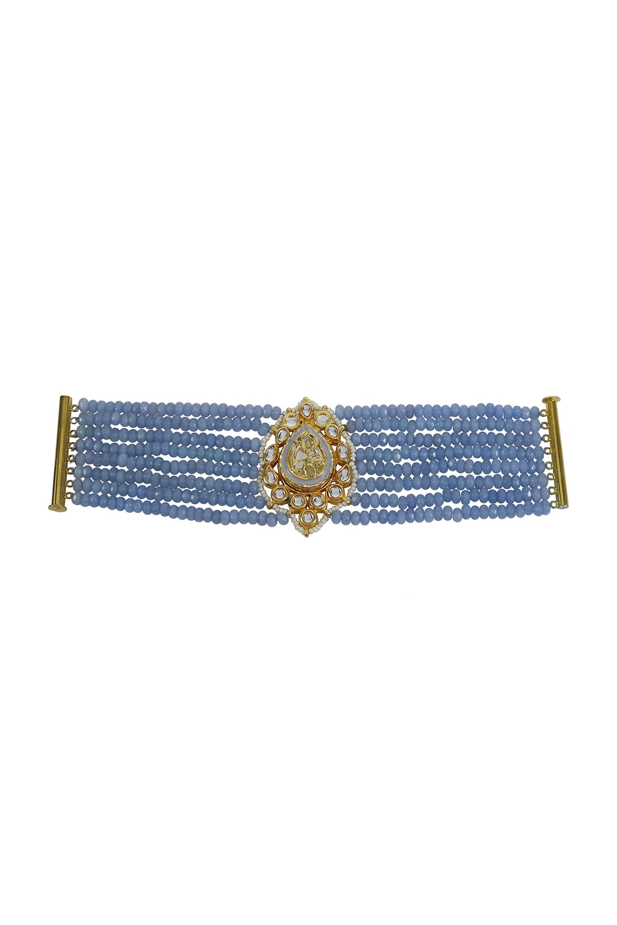 Gold Finish Kundan Polki & Beaded Grey Meenakari Bracelet