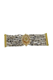 Gold Finish Kundan Polki & Beaded Grey Meenakari Bracelet
