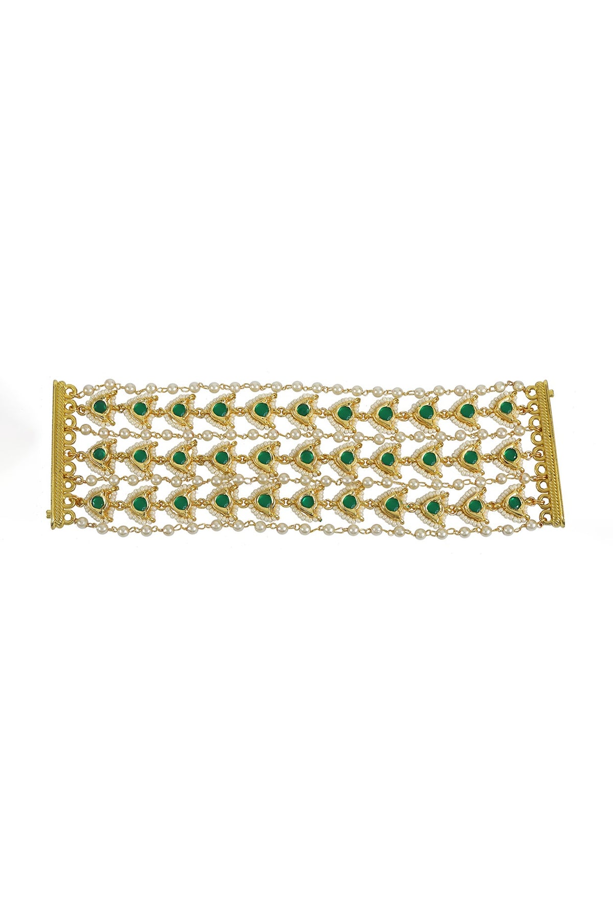 Gold Finish Green Jadtar & Kundan Polki Bracelet