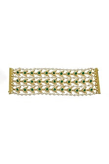 Gold Finish Green Jadtar & Kundan Polki Bracelet