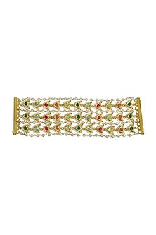 Gold Finish Navratna Jadtar & Kundan Polki Bracelet