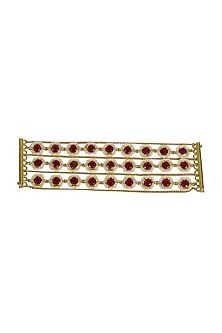 Gold Finish Pink Jadtar & Kundan Polki Hexagon Bracelet