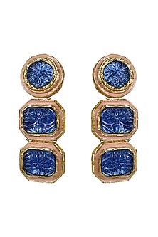 Gold Finish Kundan Polki & Blue Jadtar Meenakari Dangler Earrings