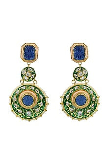 Gold Finish Kundan Polki & Blue Jadtar chandbali Earrings