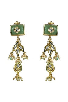 Gold Finish Green Jadtar Stone & Kundan Polki Dangler Earrings
