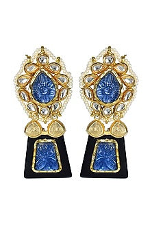 Gold Finish Kundan Polki Pan-shape Dangler Earrings