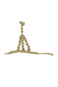 Gold Finish Kundan Polki & White Jadtar Hand Harness