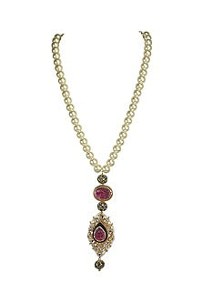 Gold Finish Kundan Polki & Pink Jadtar Stone Long Necklace