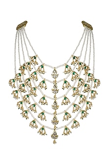 Gold Finish Kundan Polki & Green Jadtar Stone Long Necklace