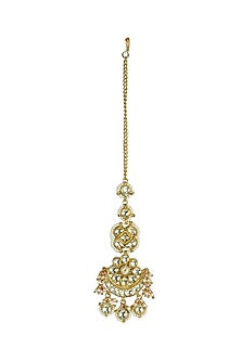 Gold Finish Kundan Polki & Jadtar Stone Maang Tikka